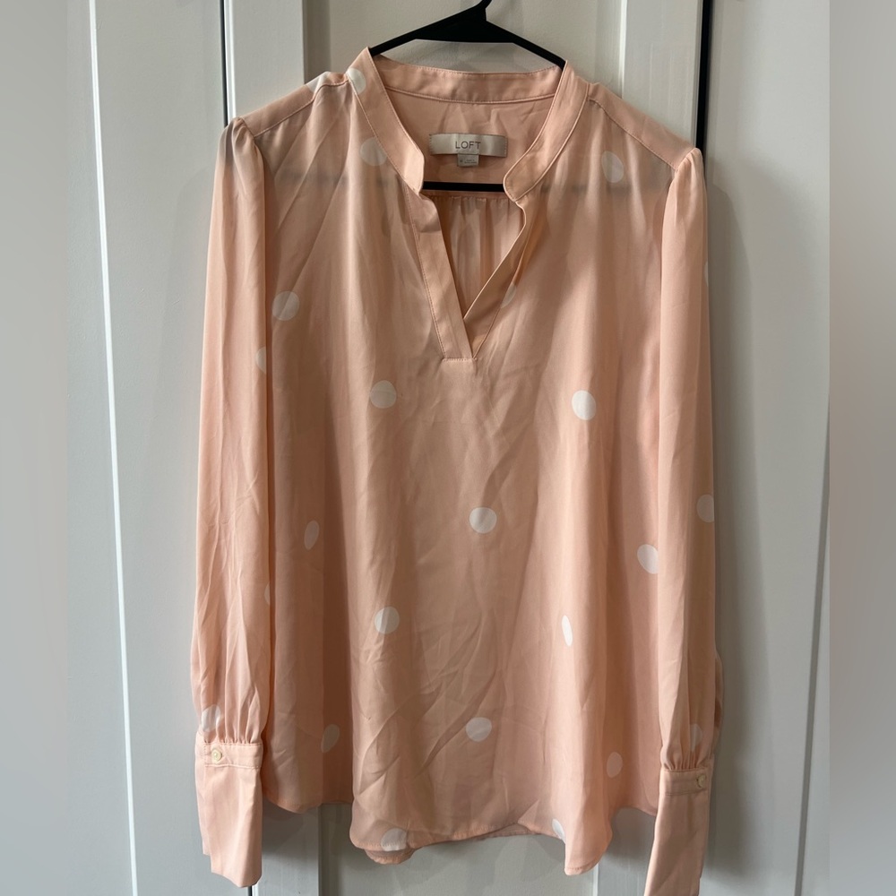 LOFT - Women's Pink Polka Dot Blouse